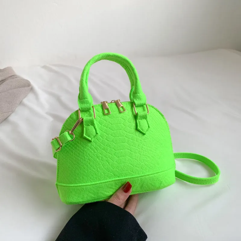 Women's felt shell-shape crossbody bag in khaki with embossing detail and single strap