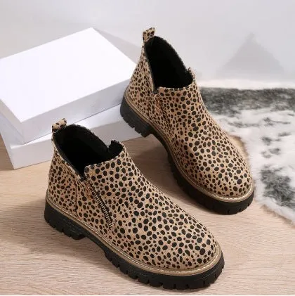 Suede ankle boots with side zipper, chunky heel, round toe, low tube, solid colour women's footwear
