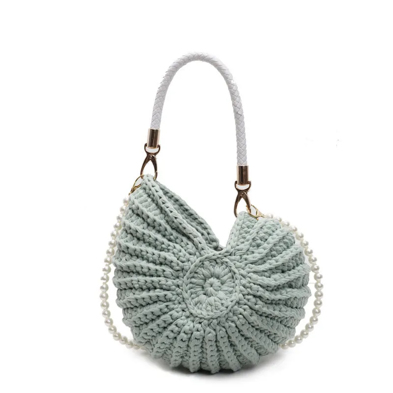 Handmade woven women's shoulder bag in retro style with cloth exterior and open pocket