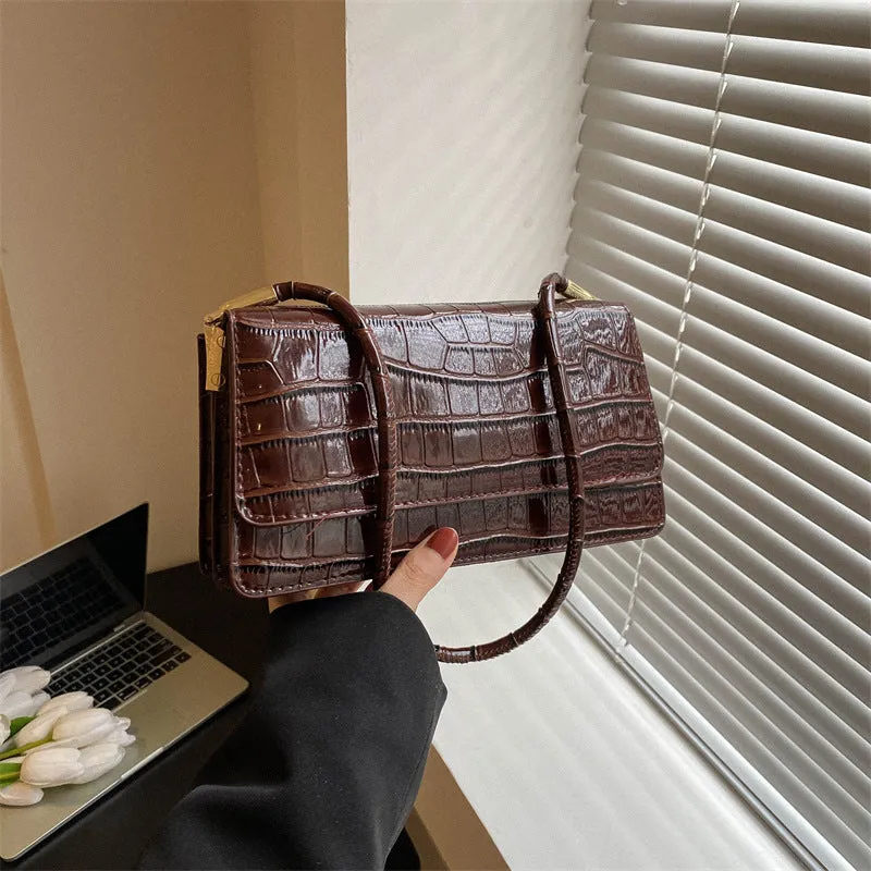 Small portable shoulder messenger bag in hard box shape with stone pattern finish