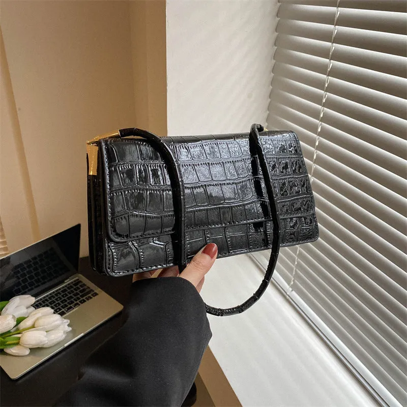 Small portable shoulder messenger bag in hard box shape with stone pattern finish