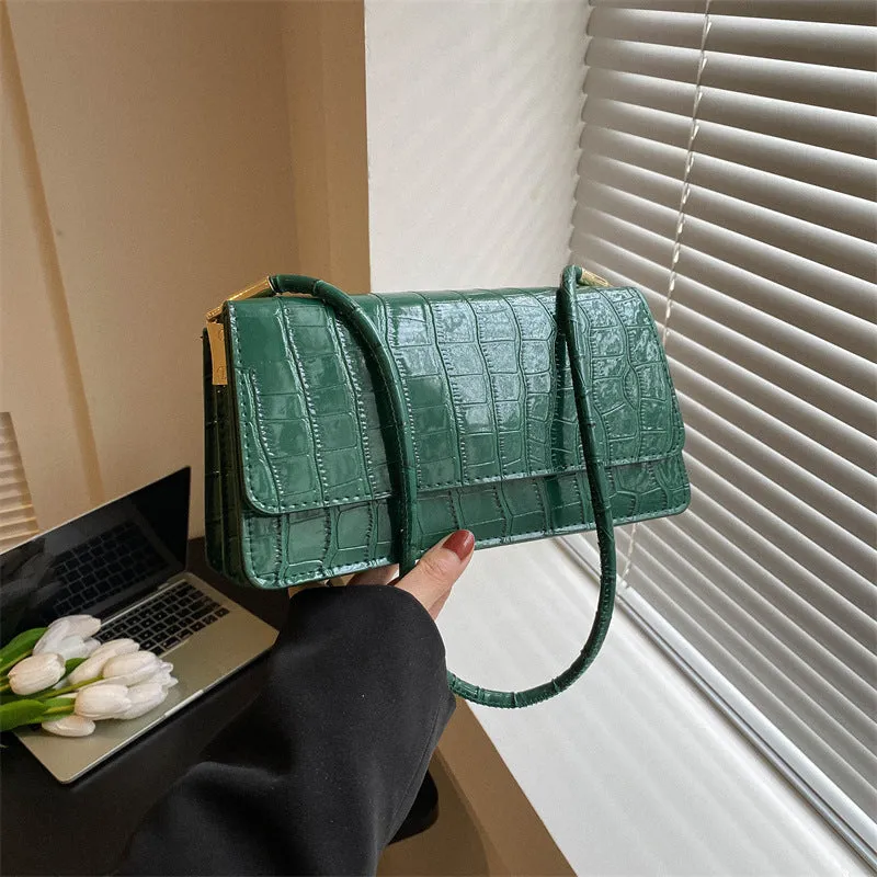 Small portable shoulder messenger bag in hard box shape with stone pattern finish