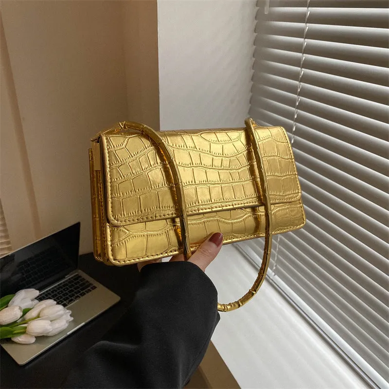 Small portable shoulder messenger bag in hard box shape with stone pattern finish