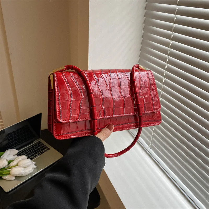 Small portable shoulder messenger bag in hard box shape with stone pattern finish