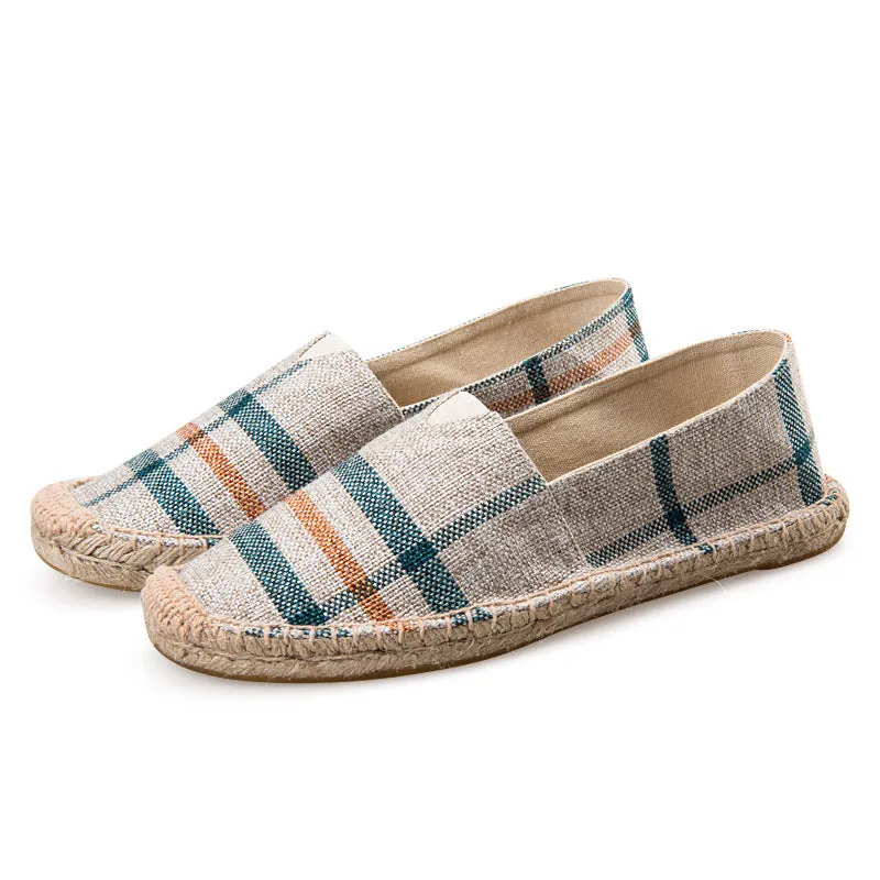 Canvas slip-on fisherman shoes in solid colour with elastic band and round toe for men and women