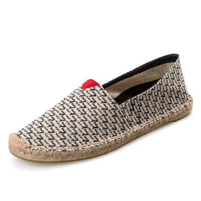 Canvas slip-on fisherman shoes in solid colour with elastic band and round toe for men and women