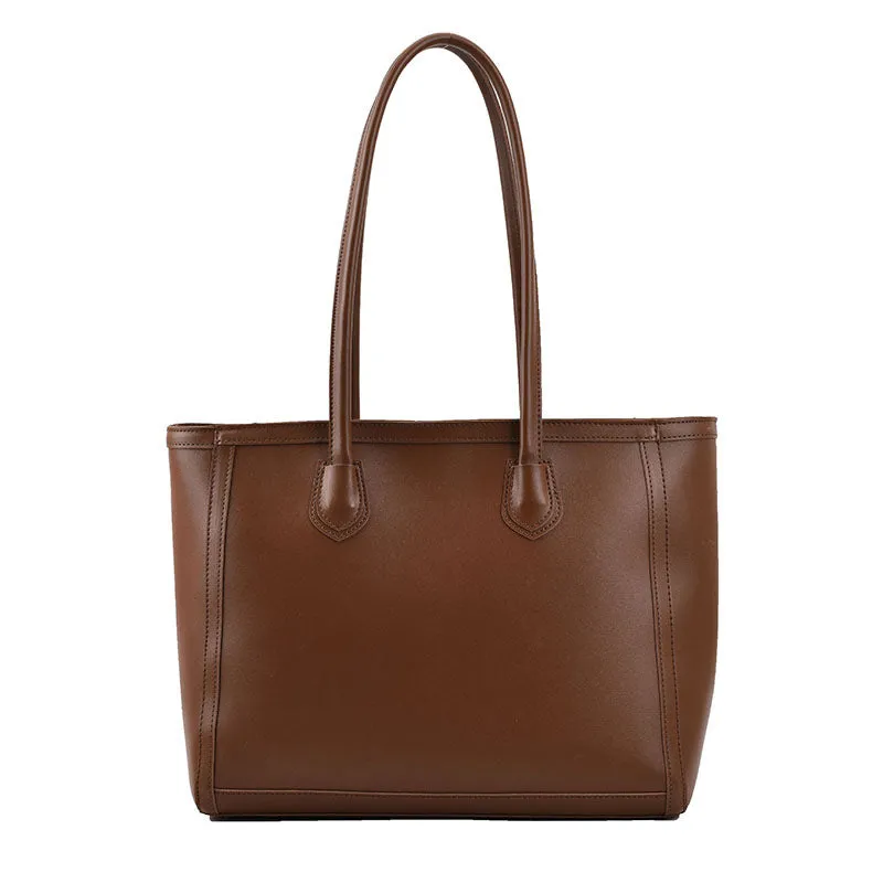 Horizontal square PU tote shoulder bag in khaki colour with smooth finish