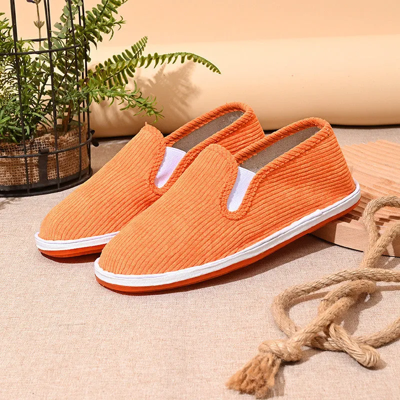 Handmade deodorant linen bottom cloth shoes in corduroy black with low-top cotton upper and leather toe holder
