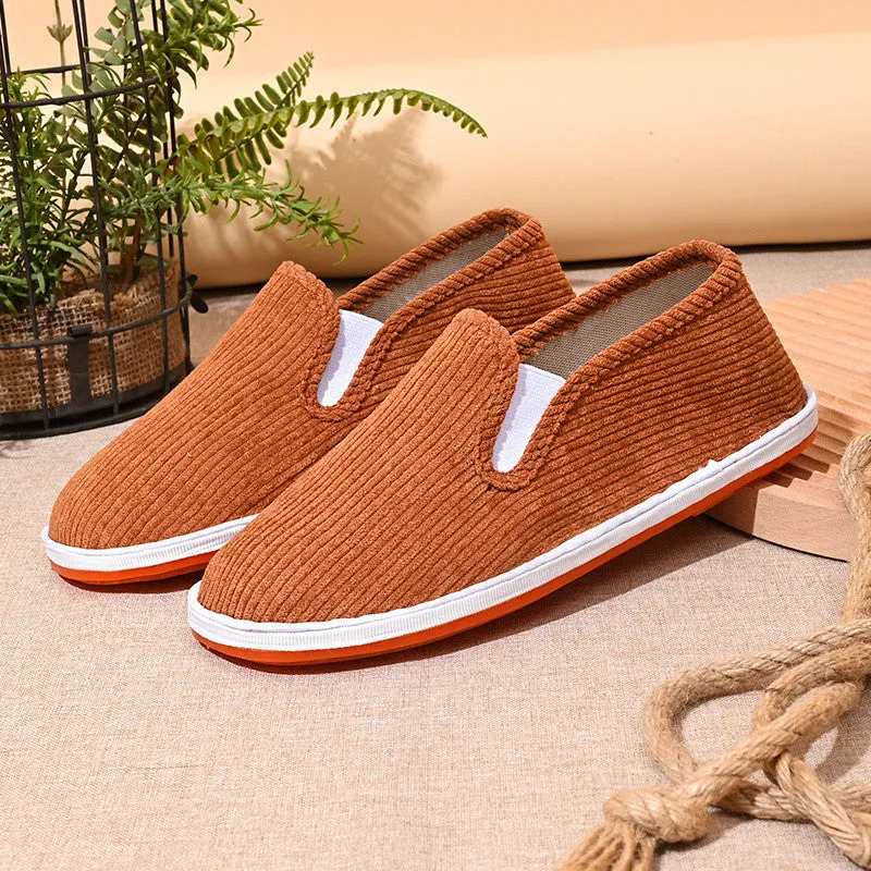Handmade deodorant linen bottom cloth shoes in corduroy black with low-top cotton upper and leather toe holder