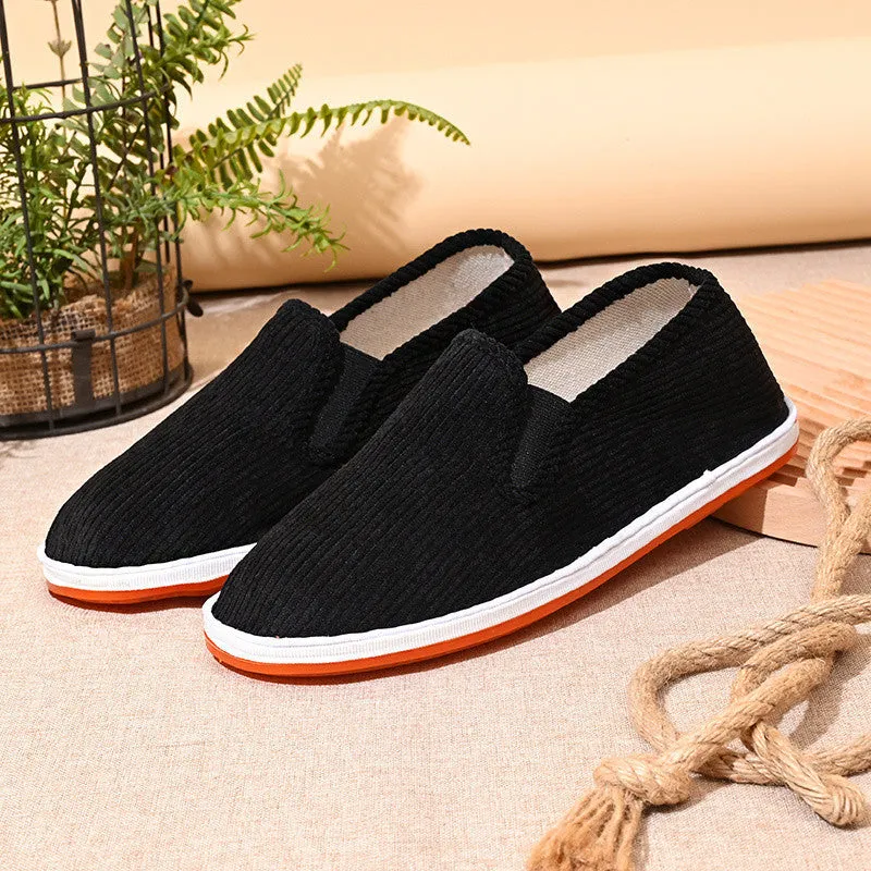 Handmade deodorant linen bottom cloth shoes in corduroy black with low-top cotton upper and leather toe holder