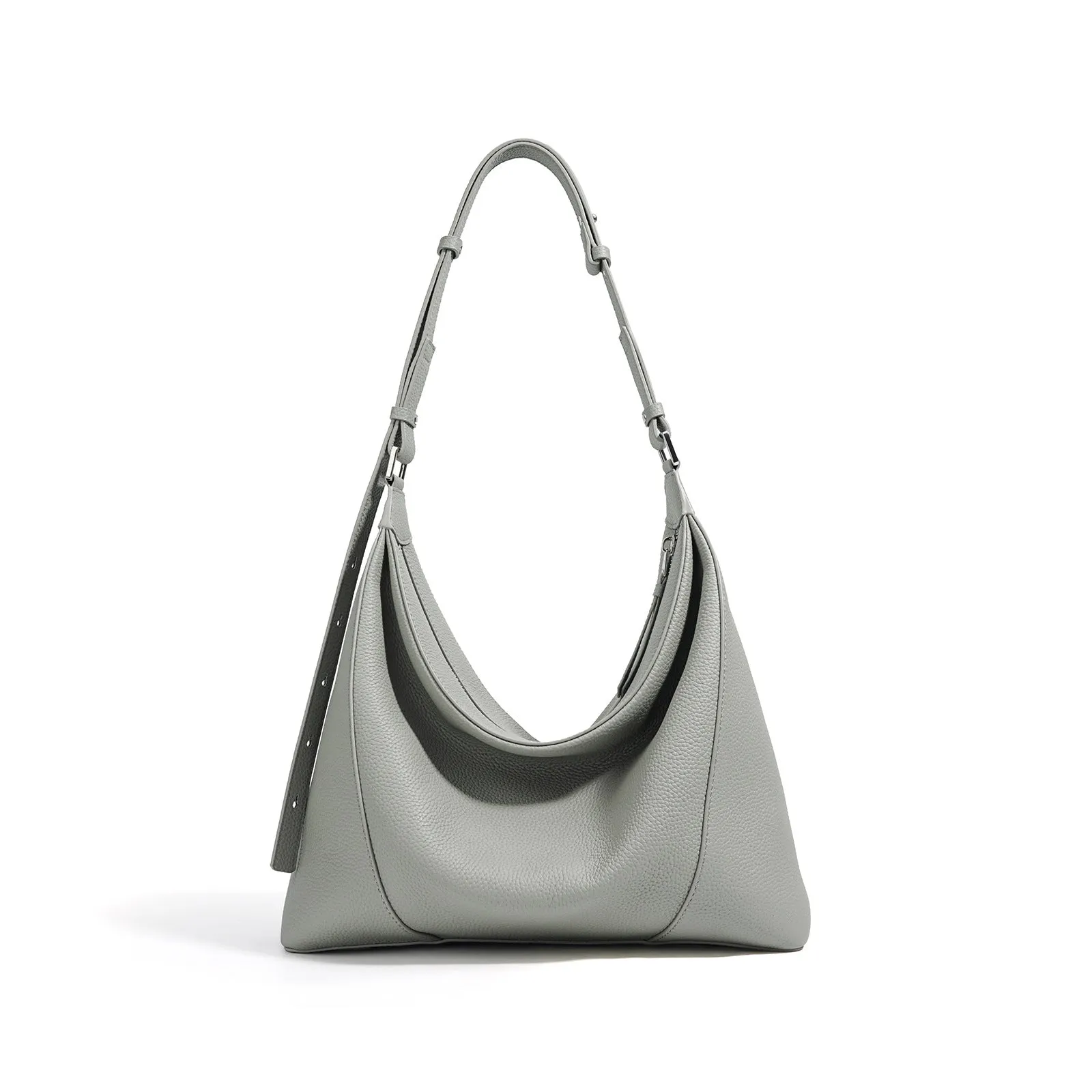 First layer cowhide soft leather shoulder bag in beige with pillow shape and open outer pocket