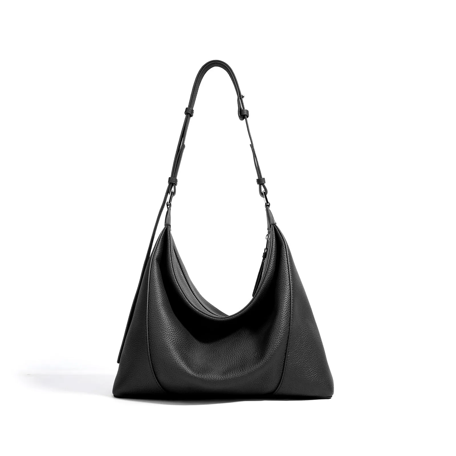 First layer cowhide soft leather shoulder bag in beige with pillow shape and open outer pocket