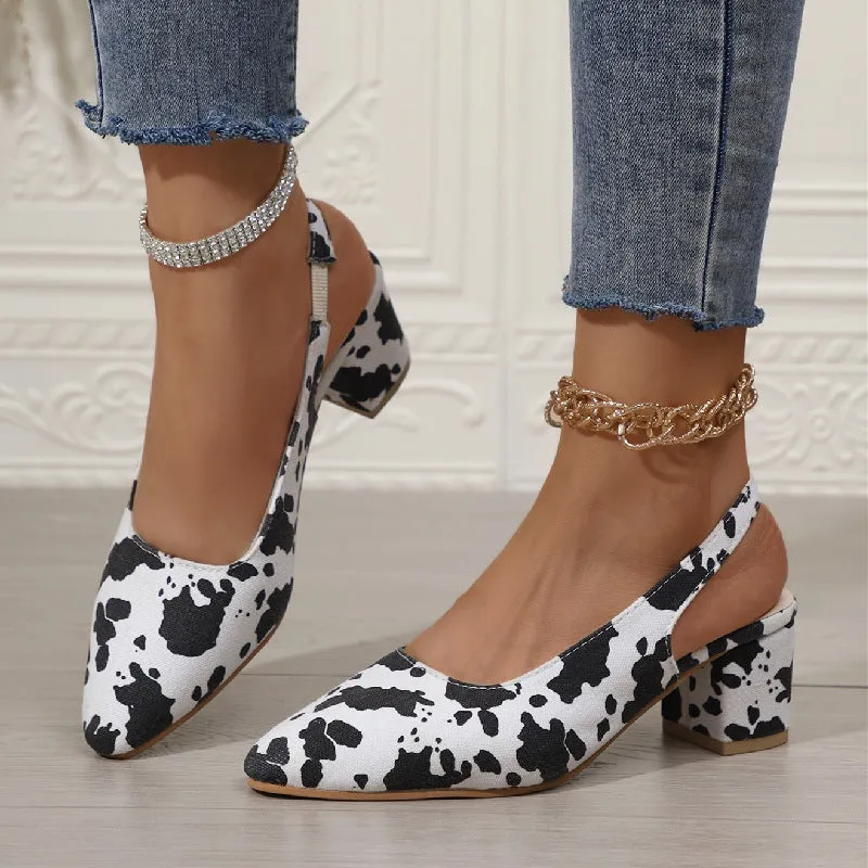 Pointed toe leopard print women's high heel sandals with suede upper and mid heel 3-6cm