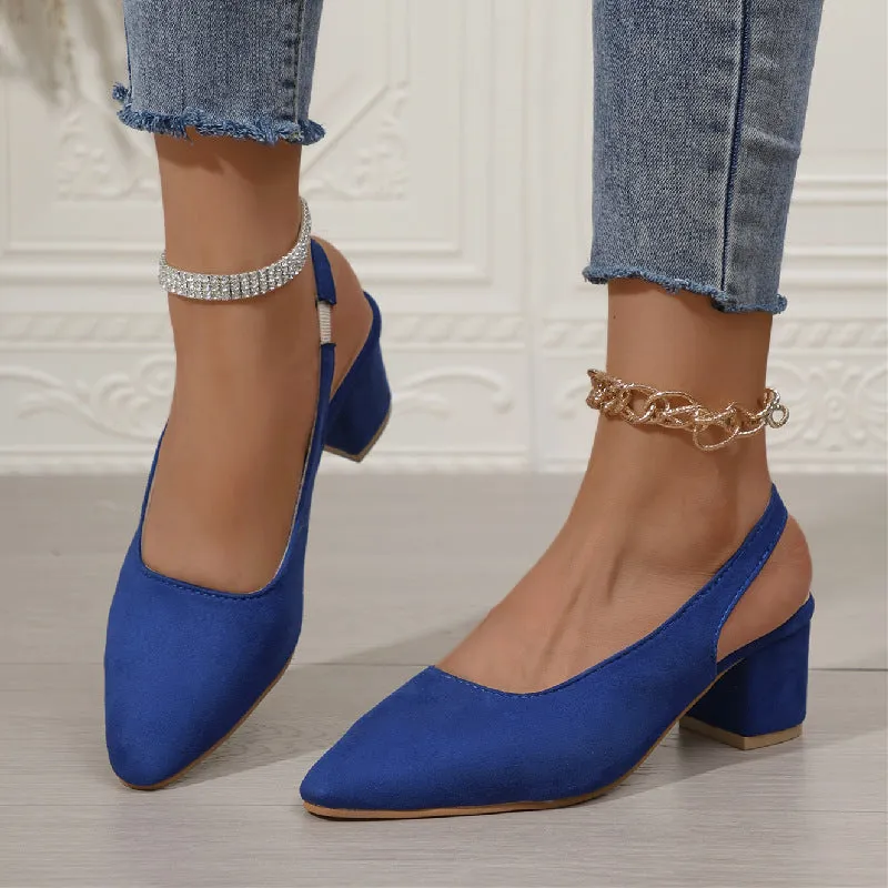 Pointed toe leopard print women's high heel sandals with suede upper and mid heel 3-6cm