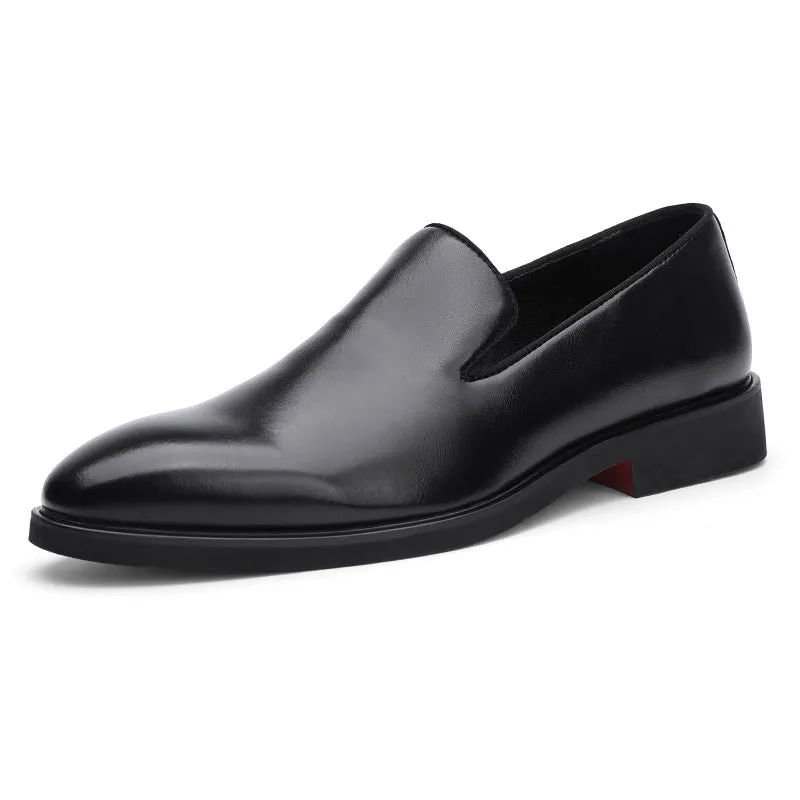 Men's polished pointed low-top business casual shoes with artificial PU upper and rubber sole in black colour