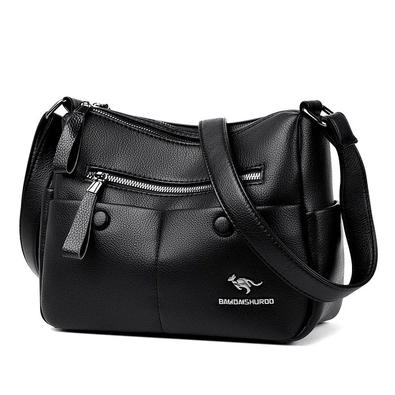Soft PU leather women's crossbody bag in horizontal square design with multiple internal compartments