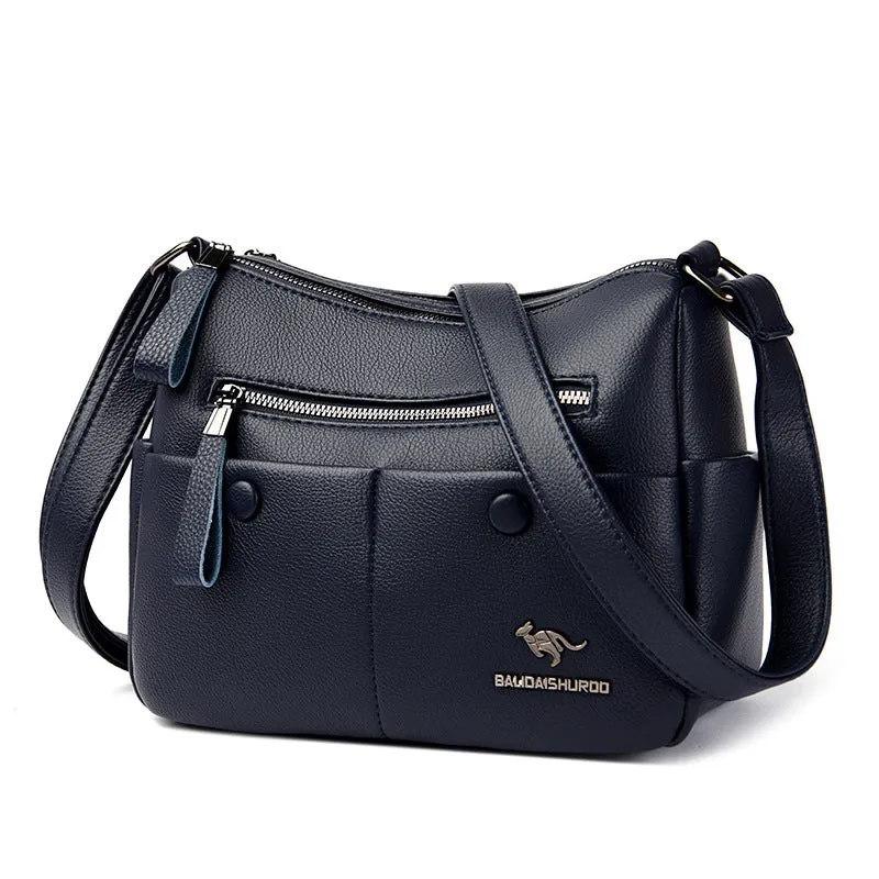 Soft PU leather women's crossbody bag in horizontal square design with multiple internal compartments