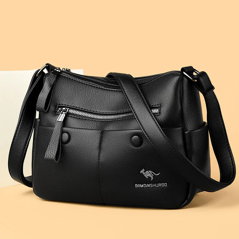 Soft PU leather women's crossbody bag in horizontal square design with multiple internal compartments