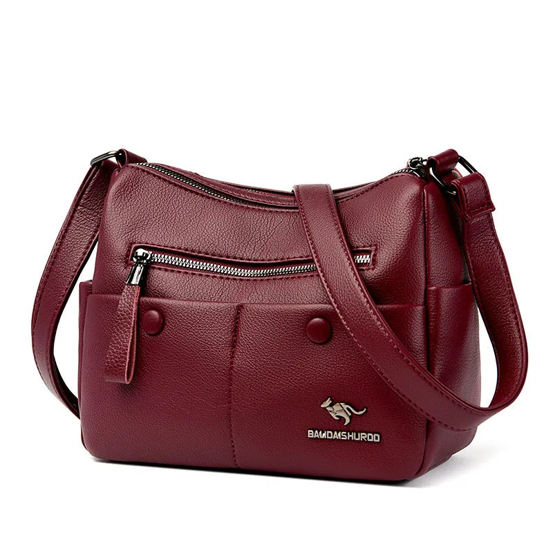Soft PU leather women's crossbody bag in horizontal square design with multiple internal compartments