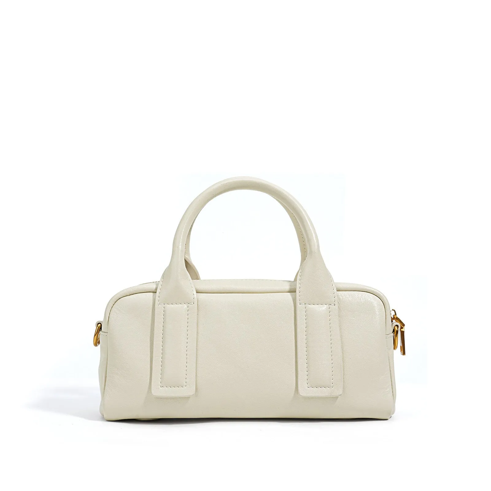Genuine first layer cowhide crossbody bag in horizontal square shape with external sandwich pocket, available in black, brown, or milkshake white