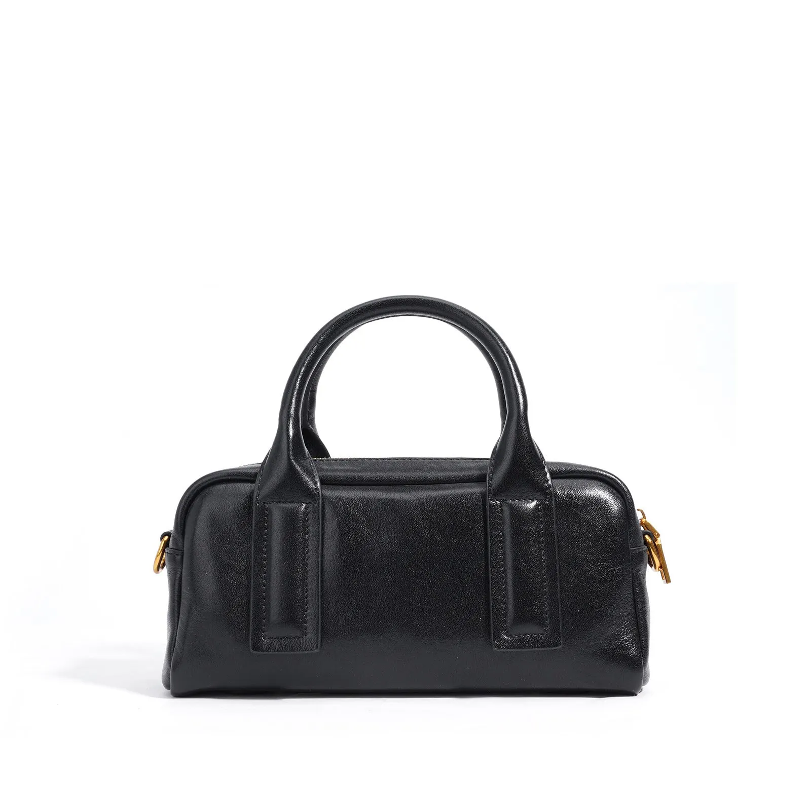 Genuine first layer cowhide crossbody bag in horizontal square shape with external sandwich pocket, available in black, brown, or milkshake white
