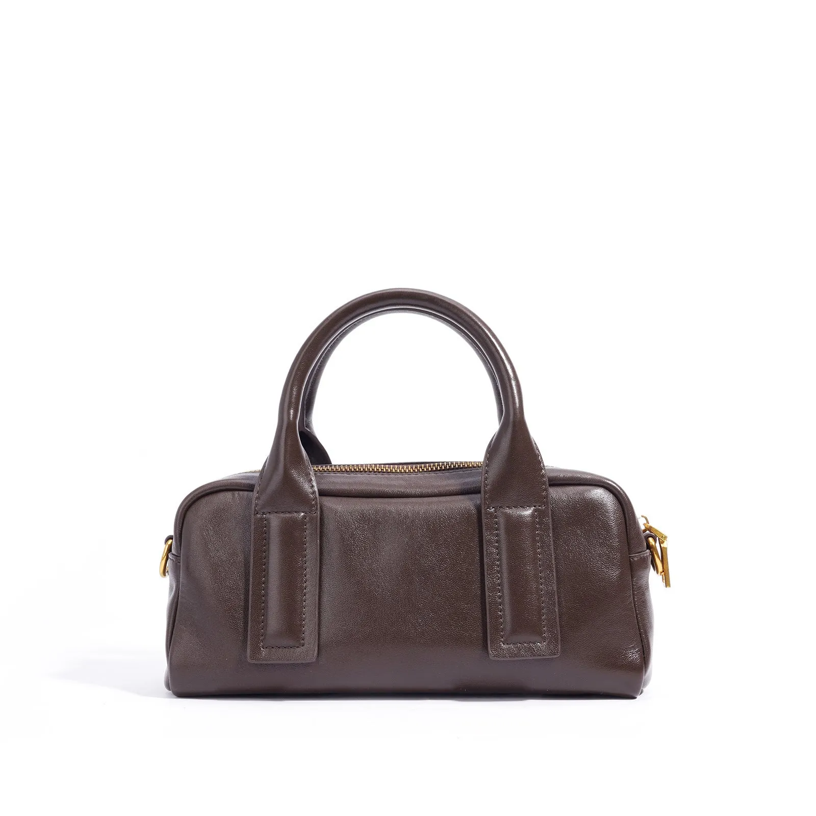 Genuine first layer cowhide crossbody bag in horizontal square shape with external sandwich pocket, available in black, brown, or milkshake white