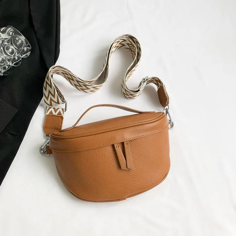 Ladies casual leather crossbody bag in top grain cowhide, soft finish, 25x14x9cm, beige colour