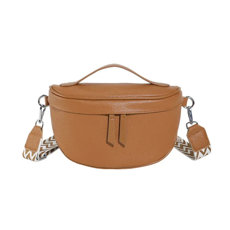 Ladies casual leather crossbody bag in top grain cowhide, soft finish, 25x14x9cm, beige colour