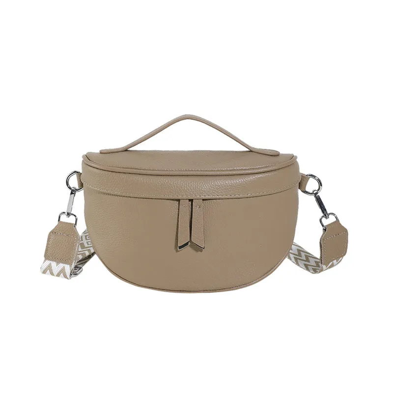 Ladies casual leather crossbody bag in top grain cowhide, soft finish, 25x14x9cm, beige colour