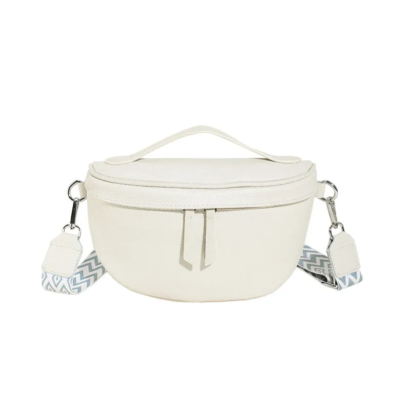 Ladies casual leather crossbody bag in top grain cowhide, soft finish, 25x14x9cm, beige colour