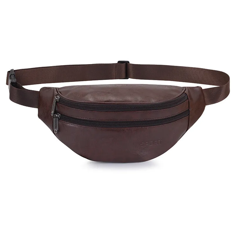 Retro PU leather casual men's waist bag in black, brown, and red colours for daily matching