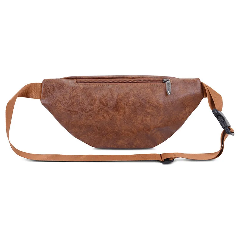 Retro PU leather casual men's waist bag in black, brown, and red colours for daily matching