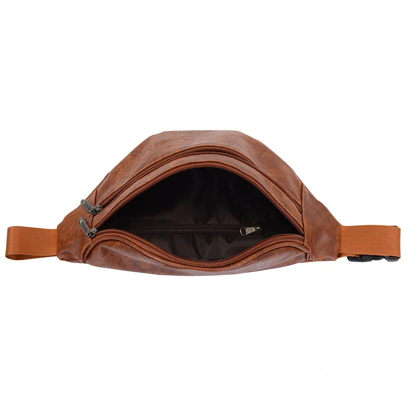 Retro PU leather casual men's waist bag in black, brown, and red colours for daily matching