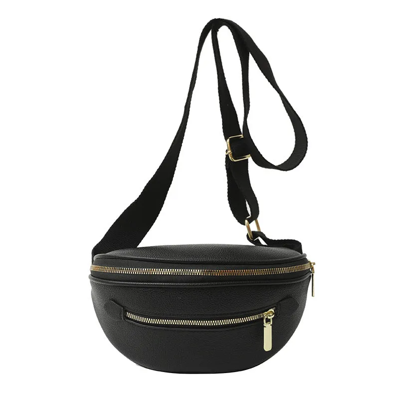 Retro women's single shoulder crossbody bag in PU leather with stitched detail, black colour, front view