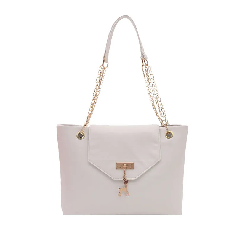 Large capacity chain shoulder bag for women in black, soft PU, horizontal square shape with chain strap
