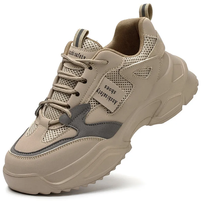 Women's anti smashing lightweight labour protection shoes in khaki with plastic toe cap and EVA sole