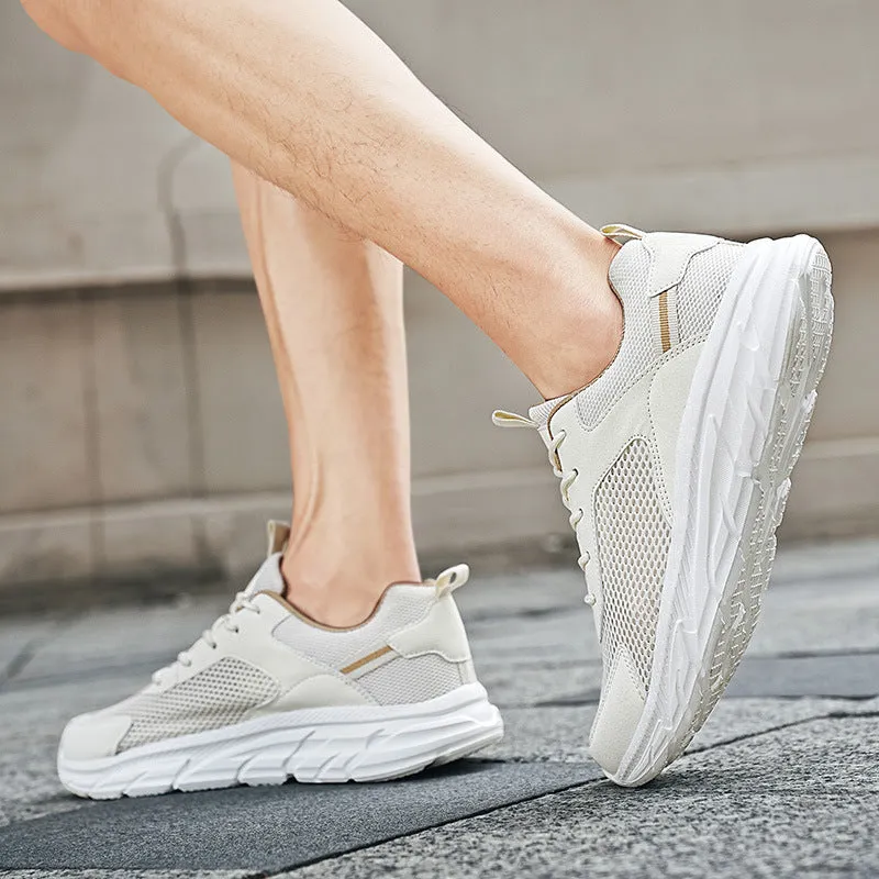 Men's lightweight casual mesh running shoes in beige with breathable EVA sole and low top design