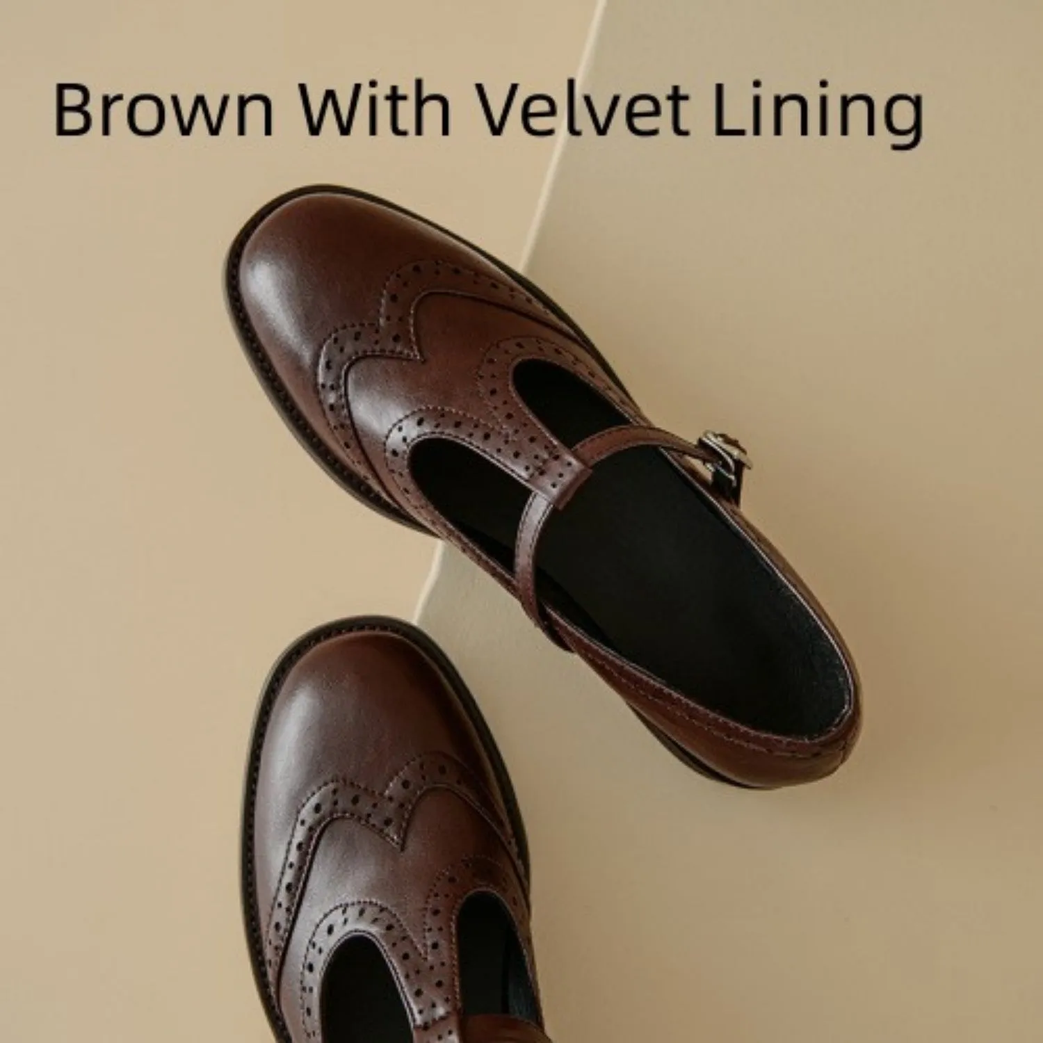 Retro round toe Mary Jane shoes for women, genuine leather upper, T-bar strap, black colour