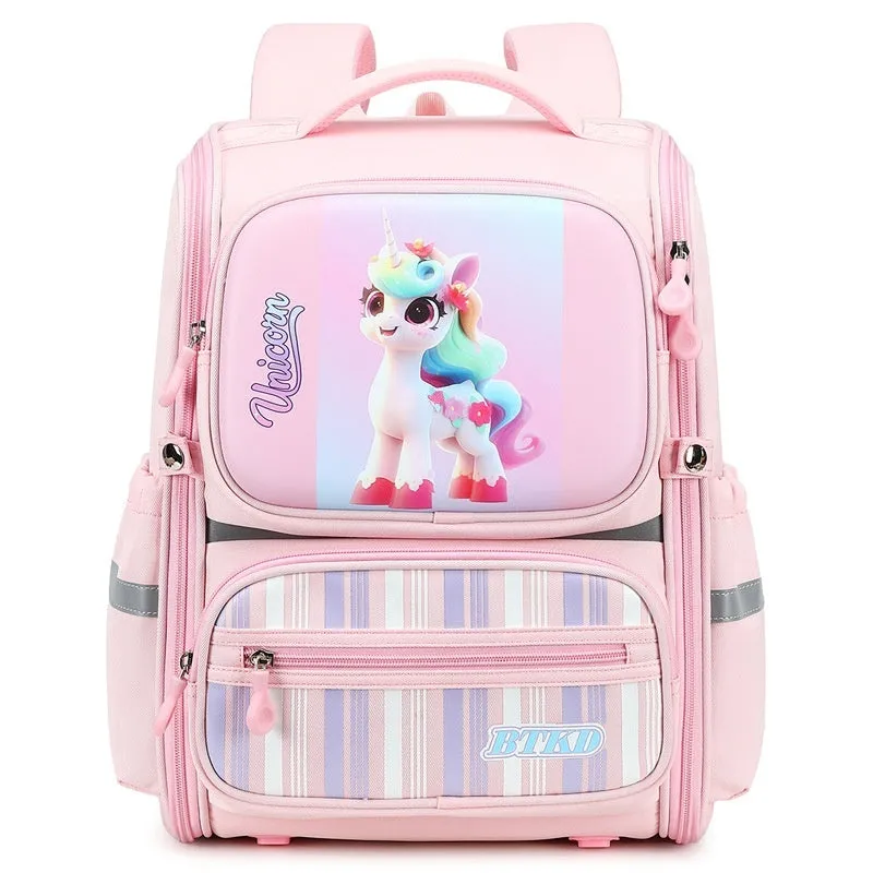 Childlike cute astronaut schoolbag in Dark Blue & Red with geometric pattern and air pillow belt