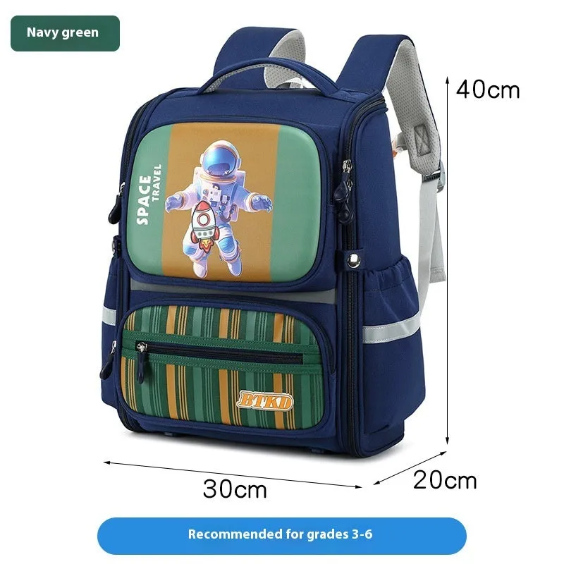 Childlike cute astronaut schoolbag in Dark Blue & Red with geometric pattern and air pillow belt