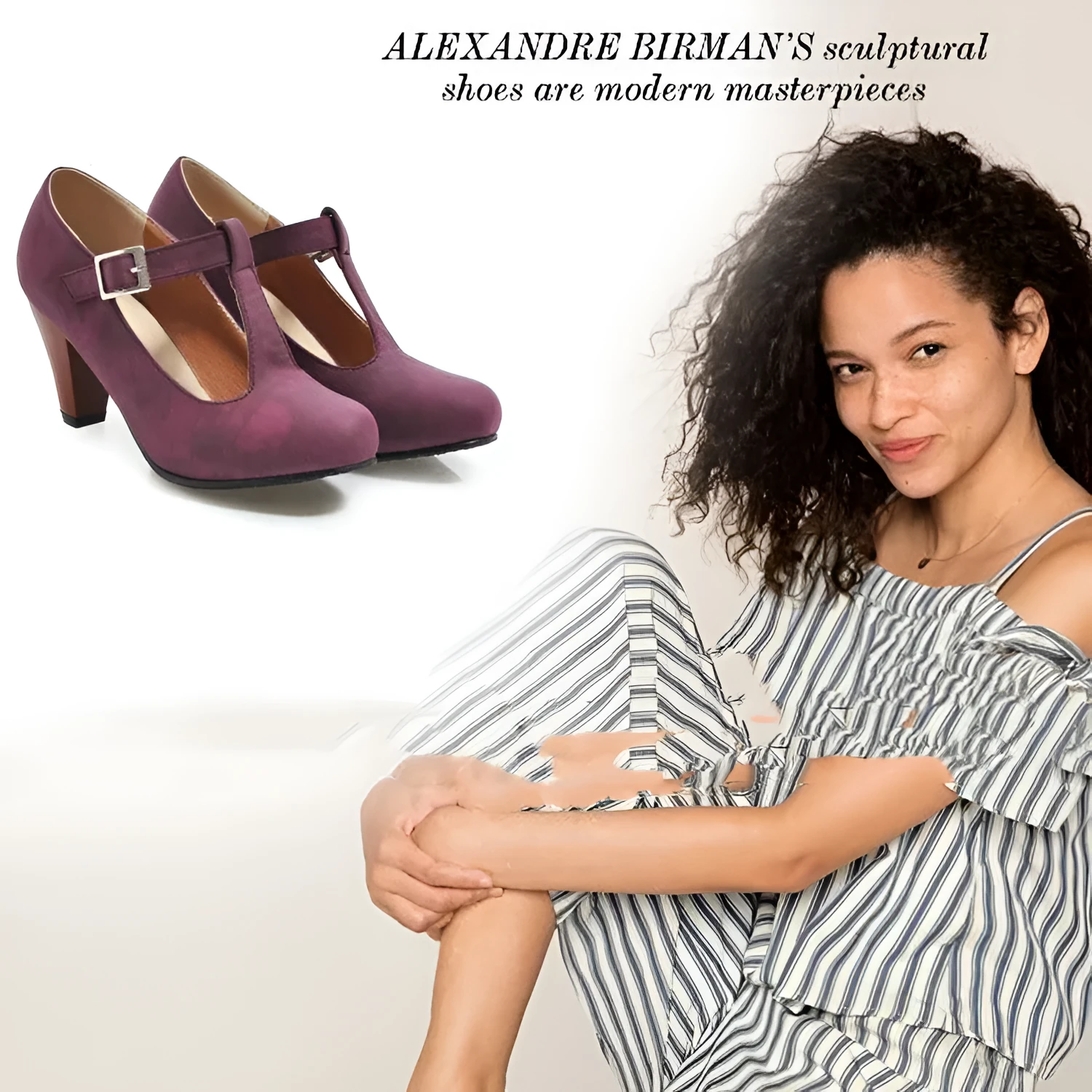 Women's suede T-strap buckle heels in black, gray, purple with round toe and 6-8cm high heel