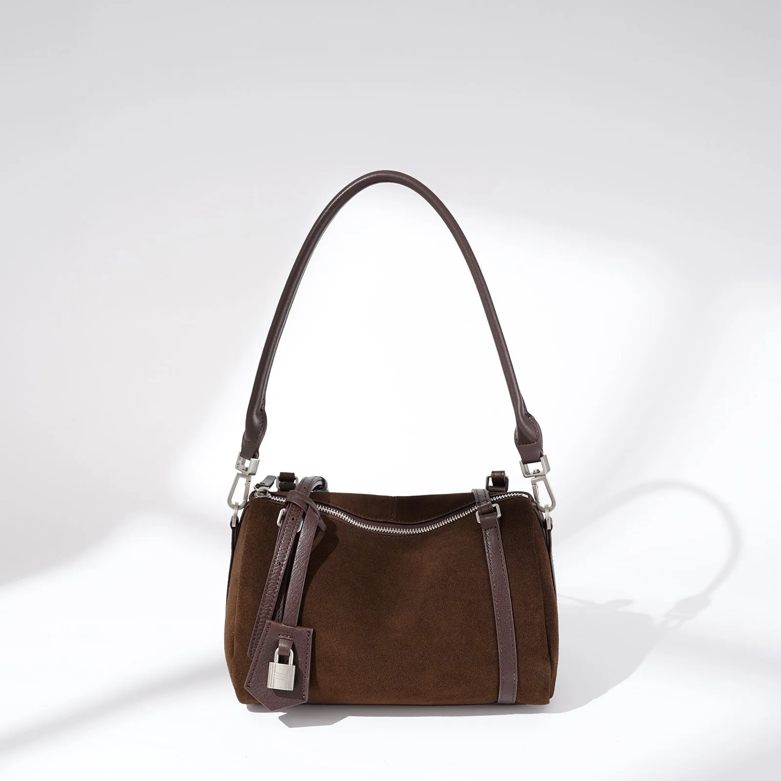 Retro first layer cowhide leather crossbody bag with double shoulder straps in apricot colour