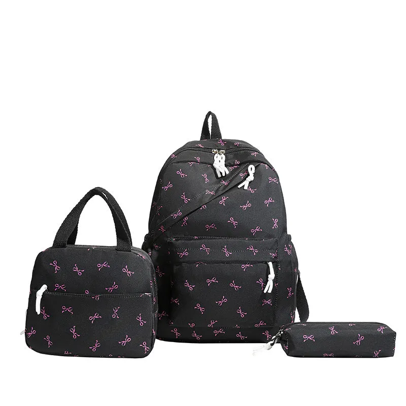 Nylon burden reduction backpack with flower print and airpillow straps in blue