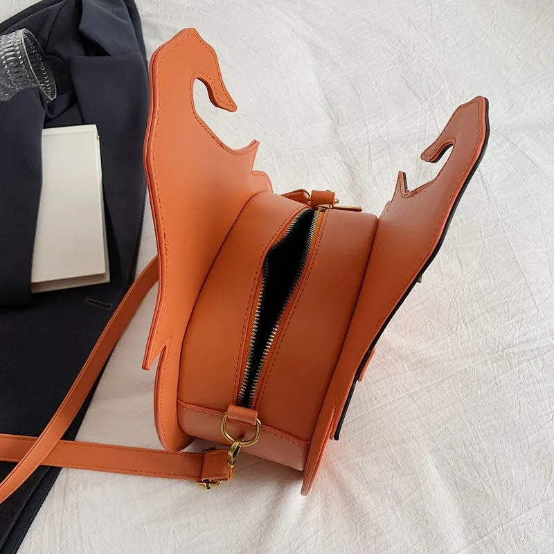 Orange pumpkin-shaped PU shoulder messenger bag for women with single strap