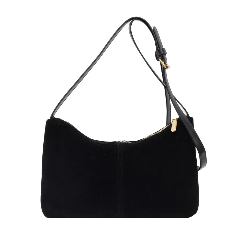 Retro suede underarm bag for women in brown, soft PU bucket style