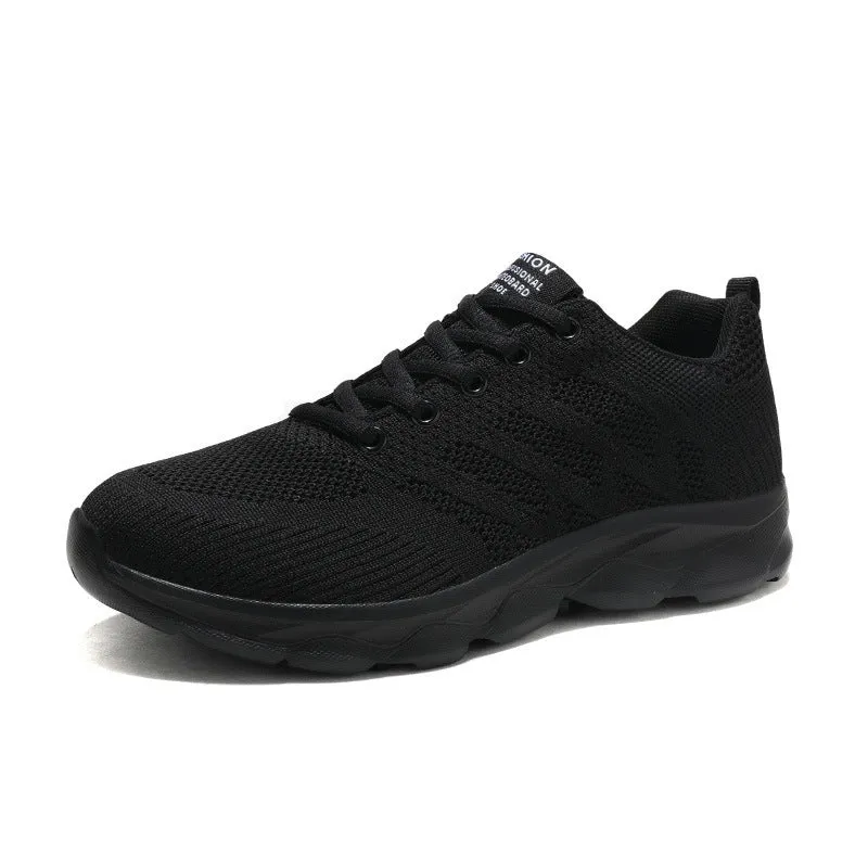 Women's sports running shoes in white with mesh and Flyknit upper, flat heel, and lace-up front