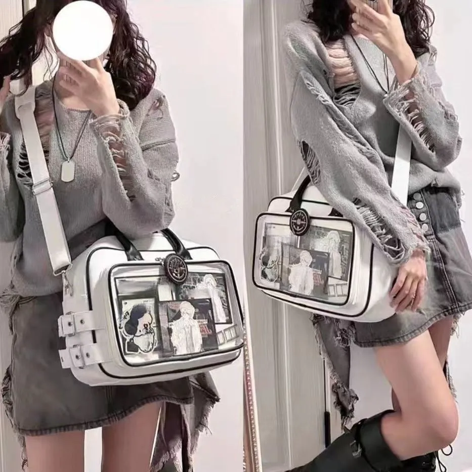 One shoulder crossbody bag PU large capacity 42x24cm black horizontal square style with outer pocket