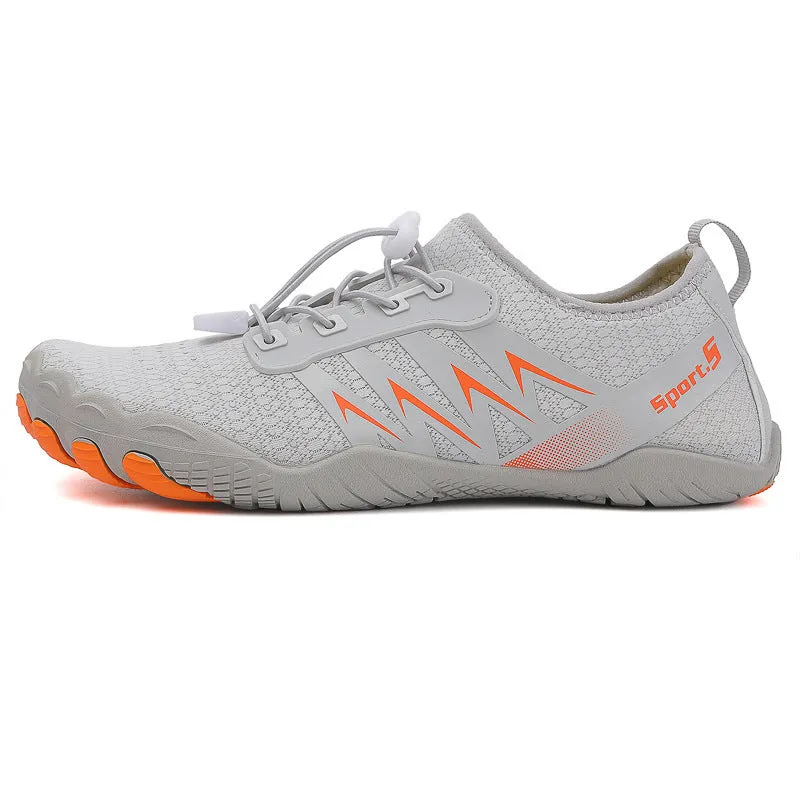 Low-top river tracing shoes with mesh upper in apricot colour with rubber sole