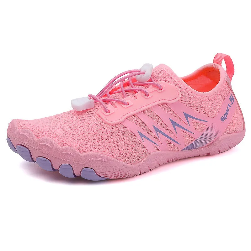 Low-top river tracing shoes with mesh upper in apricot colour with rubber sole