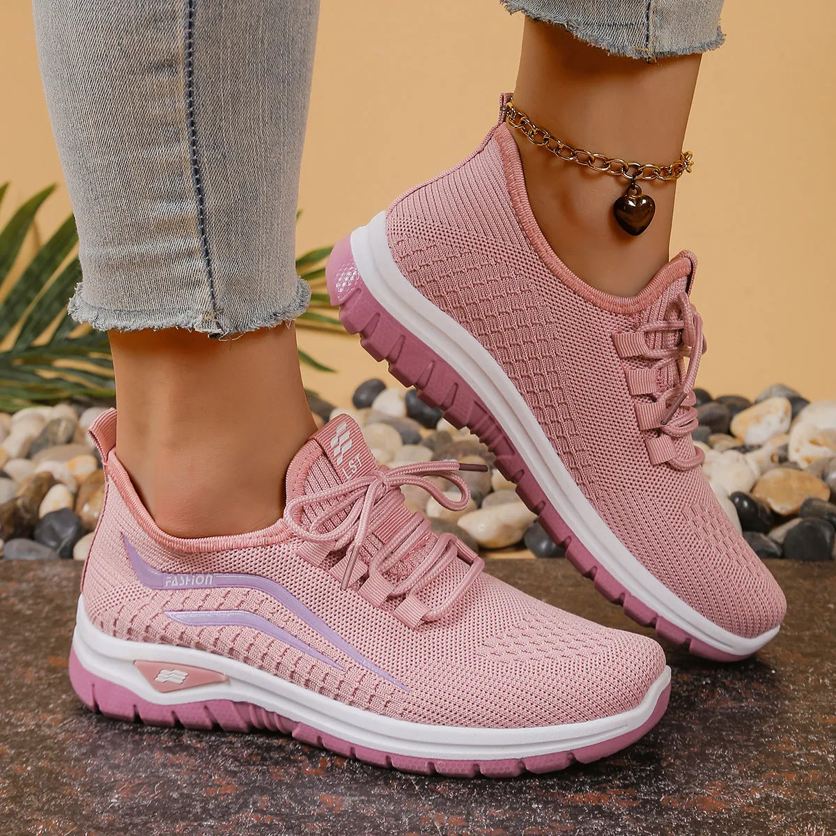 Women's breathable mesh casual sports shoes with non-slip rubber sole, low top, lace-up closure, available in multiple colours and sizes 36-42